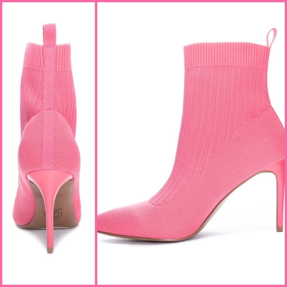 🅴🆄🅲 Chinese Laundry® Elba Fuchsia Knit Shoes Heeled Booties Size 7 Pink